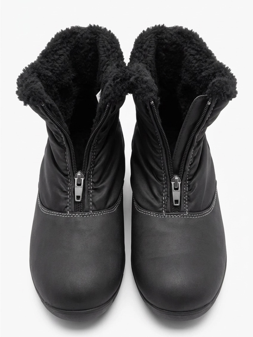 Sporto Black Faux-Sherpa Front-Zip Ankle Boots
